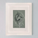 Bonded Pair, framed on a blue wall