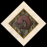 Original art of an Eastern Hellbender, eating nightcrawlers