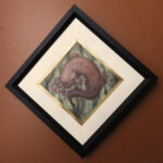 Original art of an Eastern Hellbender, eating nightcrawlers