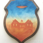 Painting of a UFO above a house