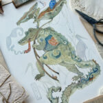 Whimsical Watercolour painting of a Crocodile Yokai