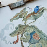 Whimsical Watercolour painting of a Crocodile Yokai
