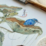 Whimsical Watercolour painting of a Crocodile Yokai