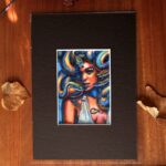 A portrait of Medusa with colorful snakes. Miniature painting.