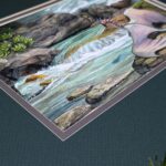 Close up of the corner of the painting with the signature, shows mat colors well