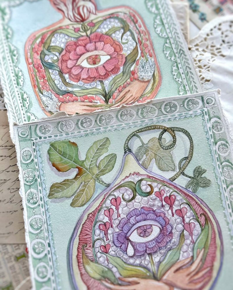 Watercolour painting dyptich of the secret language of love