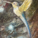 Detail of a hummingbird from the oil painting Celestial Guardian, symbolizing hope, resilience, and spiritual guidance.
