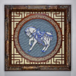 Framed Blue and White Faux Porcelain Horse