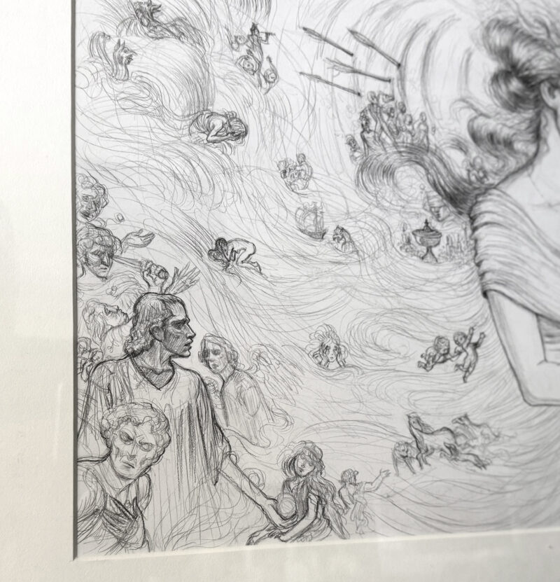Detail shot of Rodin figures and roiling figures in the water throughout the piece