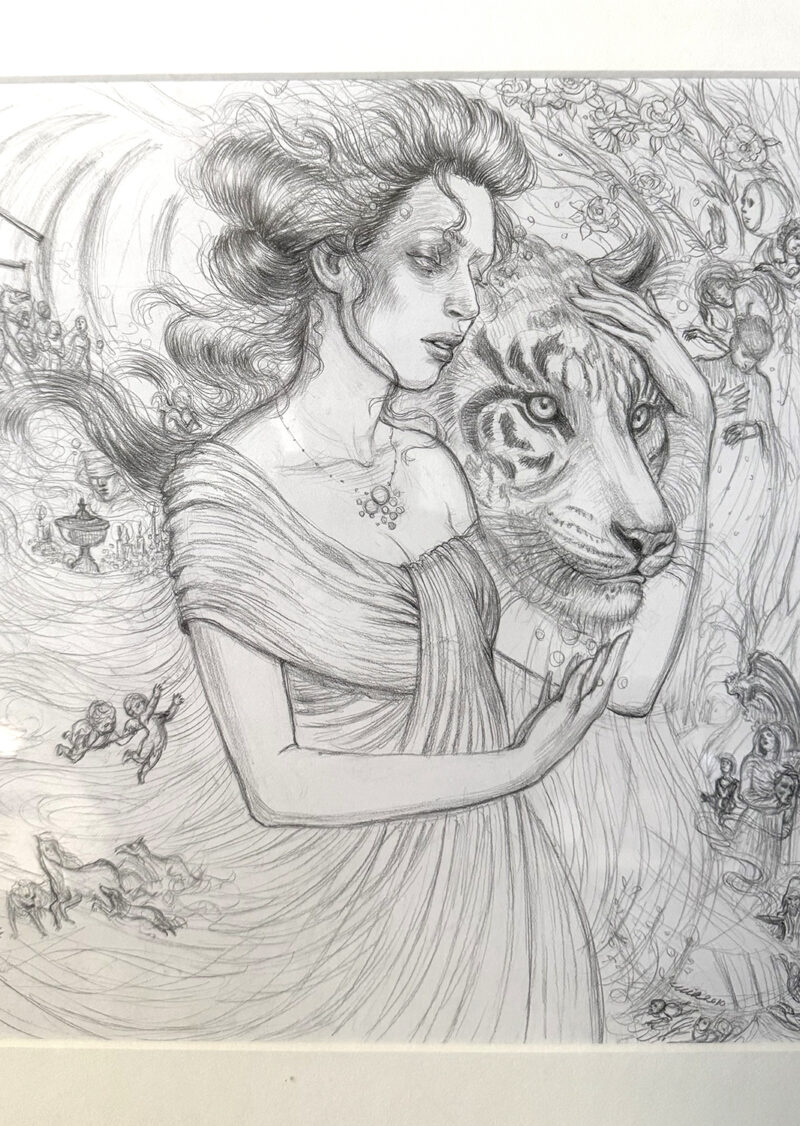 Detail shot of woman supporting a wounded tiger