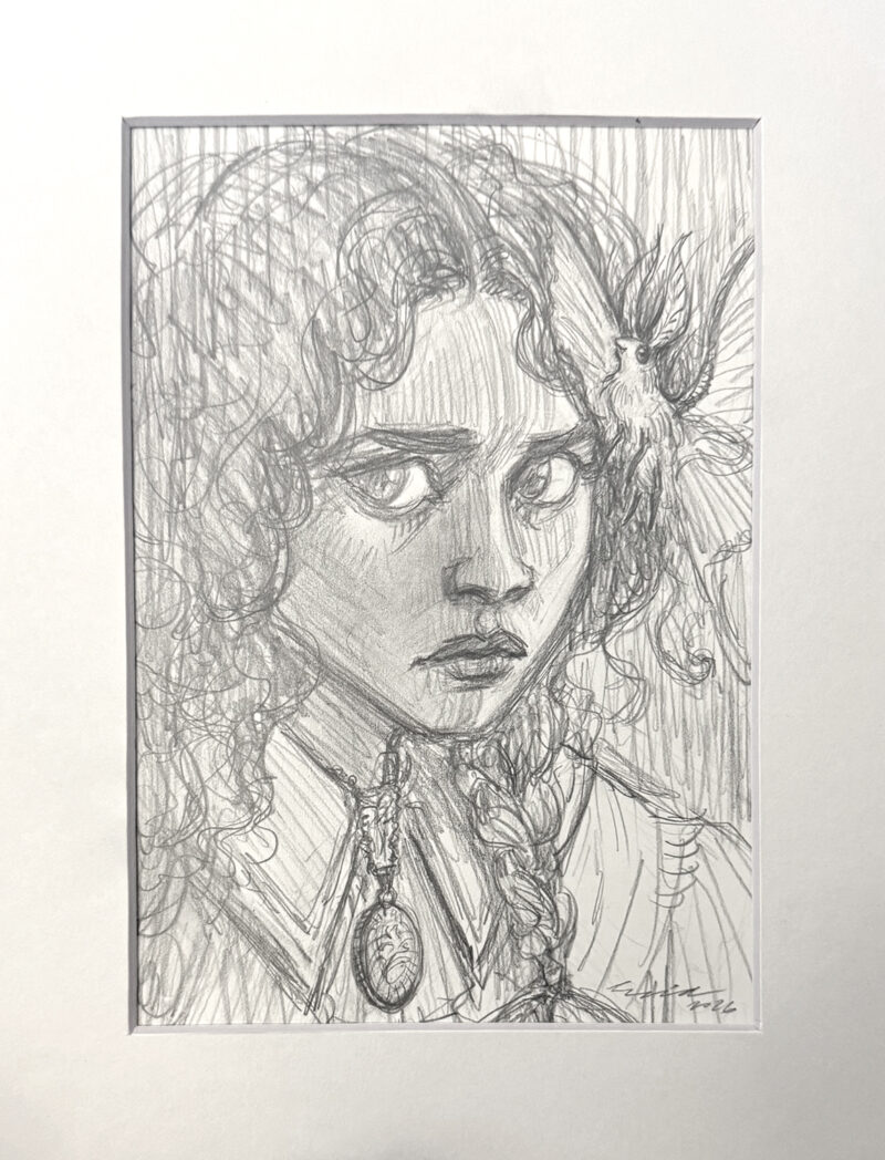 Detailed closeup of the pencil drawing