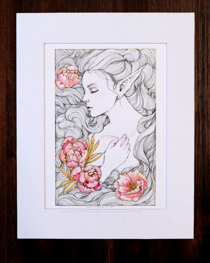 “Love yourself” Photo showing the artwork with the 11x14 inches mat.