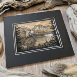Angle view of painting in mat