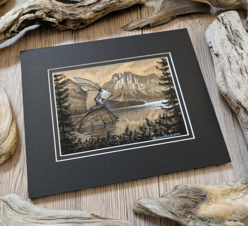 Angle view of painting in mat