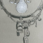 A detail shot of the light bulb that hangs around Mak the Yak's neck