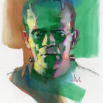 Manchess goauche painting of Boris Karloff as Frankenstein's Creature.
